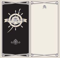 pirate ship's helm and sword