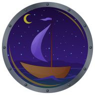 Ship floats at night