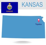USA state Of Kansas&#039;s map and Flag N2