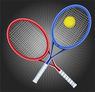 Tennis Blue and Red Opposed Rackets with yellow ball shinning