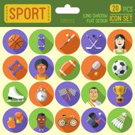 Sport circle icon set Long shadow flat design Vector illustration