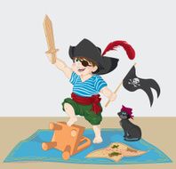 Boy is playing pirate with his cat N2