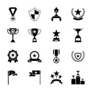 Awards Symbols and Trophy Silhouette Icons Set Isolated Vector Illustration
