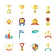 Flat Design Awards Symbols and Trophy Icons Set Isolated Vector N2