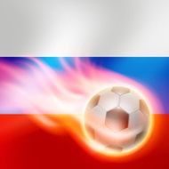 Burning football on Russia flag background