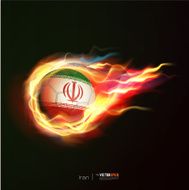 Iran flag with flying soccer ball on fire vector illustration