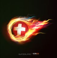 Switzerland flag with flying soccer ball on fire vector illustration