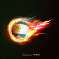 Argentina flag with flying soccer ball on fire vector illustration