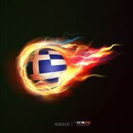 Greece flag with flying soccer ball on fire vector illustration