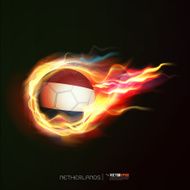 Netherlands flag with flying soccer ball on fire vector illustration