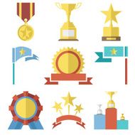 Flat Design Style Awards and Trophy Icons Set Isolated vector