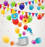 Color Glossy Balloons in Gift Box Background Vector Illustration N5