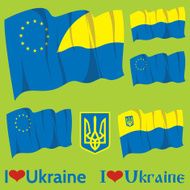 set of flags Ukraine and EU