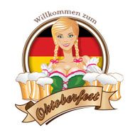 Pretty blond girl with beer Oktoberfest logo