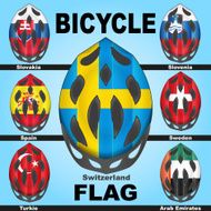 Icons bicycle helmets and flags countries N4