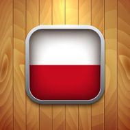 Rounded Square Polish Flag Icon on Wood Texture
