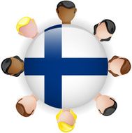 Finland Flag Glossy Button with People