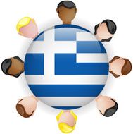 Greece Flag Glossy Button with People
