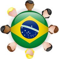 Brazil Flag Glossy Button with People