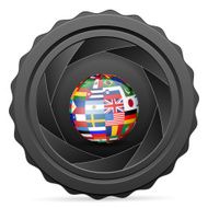 camera shutter with national flag globe