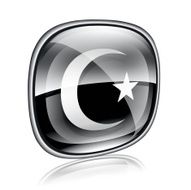 moon and star icon black glass isolated on white background