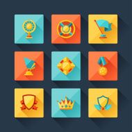 Trophy and awards icons set in flat design style N6