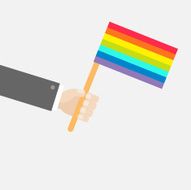 Businessman hand holding rainbow gay pride flag Flat design style