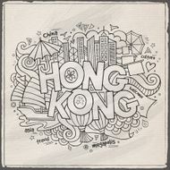 Hong Kong hand lettering and doodles elements background N3