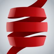 Red fabric curved ribbon on grey background N3