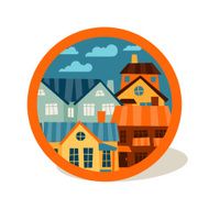 Cityscape navigation marker with cute colorful houses N3