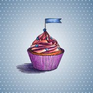 Cupcake with small flag Hand drawn N3
