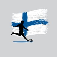 Soccer Player action with Republic of Finland flag on background