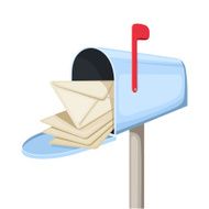 Open blue mailbox with letters Vector illustration