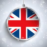 Merry Christmas Silver Ball with Flag United Kingdom UK N4