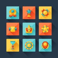 Trophy and awards icons set in flat design style N9