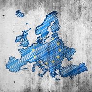 Europe blue flag map as graffiti on old wall