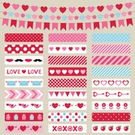 Valentines Day decoration and washi tapes vector set