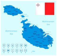 Map of Malta - cities flag navigation icons