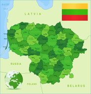 Green Map of Lithuania - states cities and flag