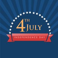 Golden text white stars and red ribbon on rays background