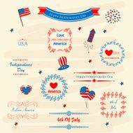 Set of elements for American Independence Day celebrations