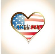 Heart shape sticky design with American Flag and text America