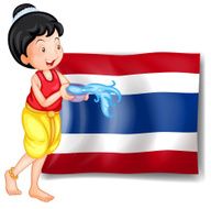 Smiling Thai woman in front of the Thailand flag