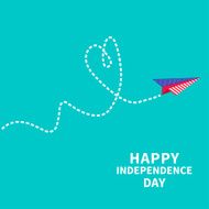 Paper plane with heart Dash line Happy independence day United