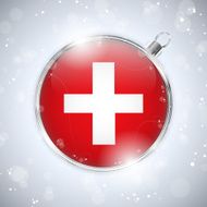 Merry Christmas Silver Ball with Flag Switzerland N4