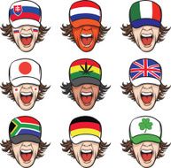 collection of screaming faces with flags on caps N3