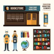 Vector bookstore set design shop store package t-shirt cap N2