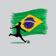 Soccer Player action with Brazil flag on background