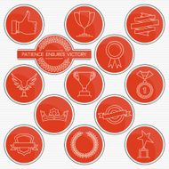 Trophies and awards round line icons set