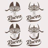 vintage illustration set of racer head N3